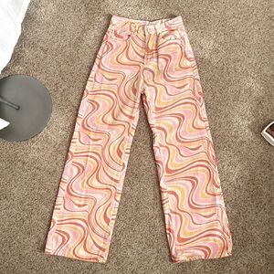 Retro Orange and Pink Wave High Rise Wide Leg Denim Size 27”